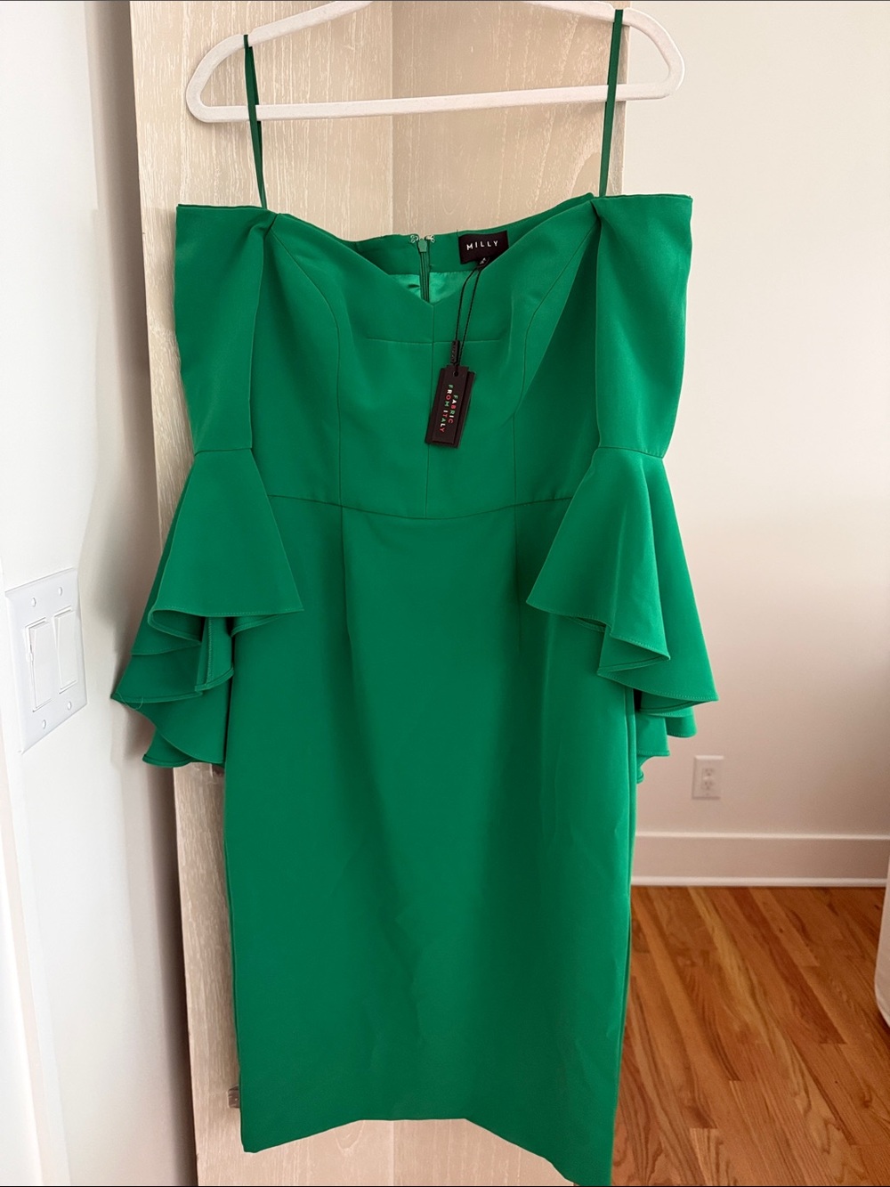 Milly Green Off-Shoulder Ruffle Midi Dress